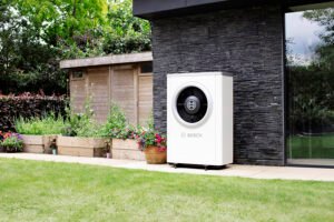 Bosch outdoor heat pump unit installed at a home